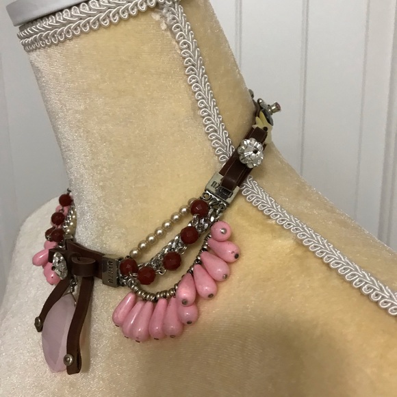 Rodrigo Otazu statement Necklace Leather, Stone, Crystal rose quartz crystals - Picture 3 of 4